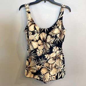 SHORE SHAPES women’s PLUS one piece swimsuit wrap style front skirted neutral 20